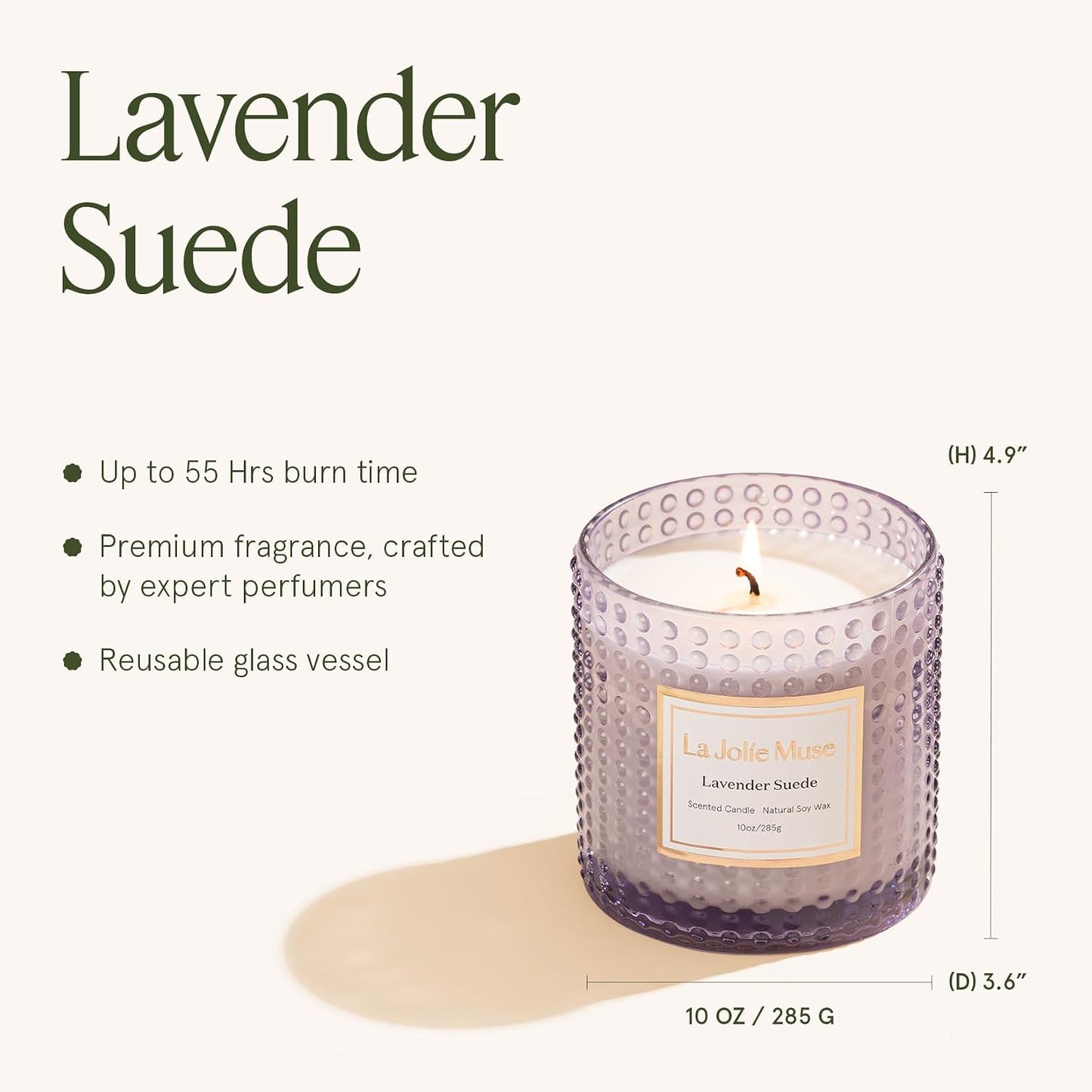 LA JOLIE MUSE Lavender Suede Scented Candle for Home | Purple Jar Candle | Non Toxic Natural Soy | Relaxing Aromatherapy Candles | Luxury Gifts for Women | 55 Hrs