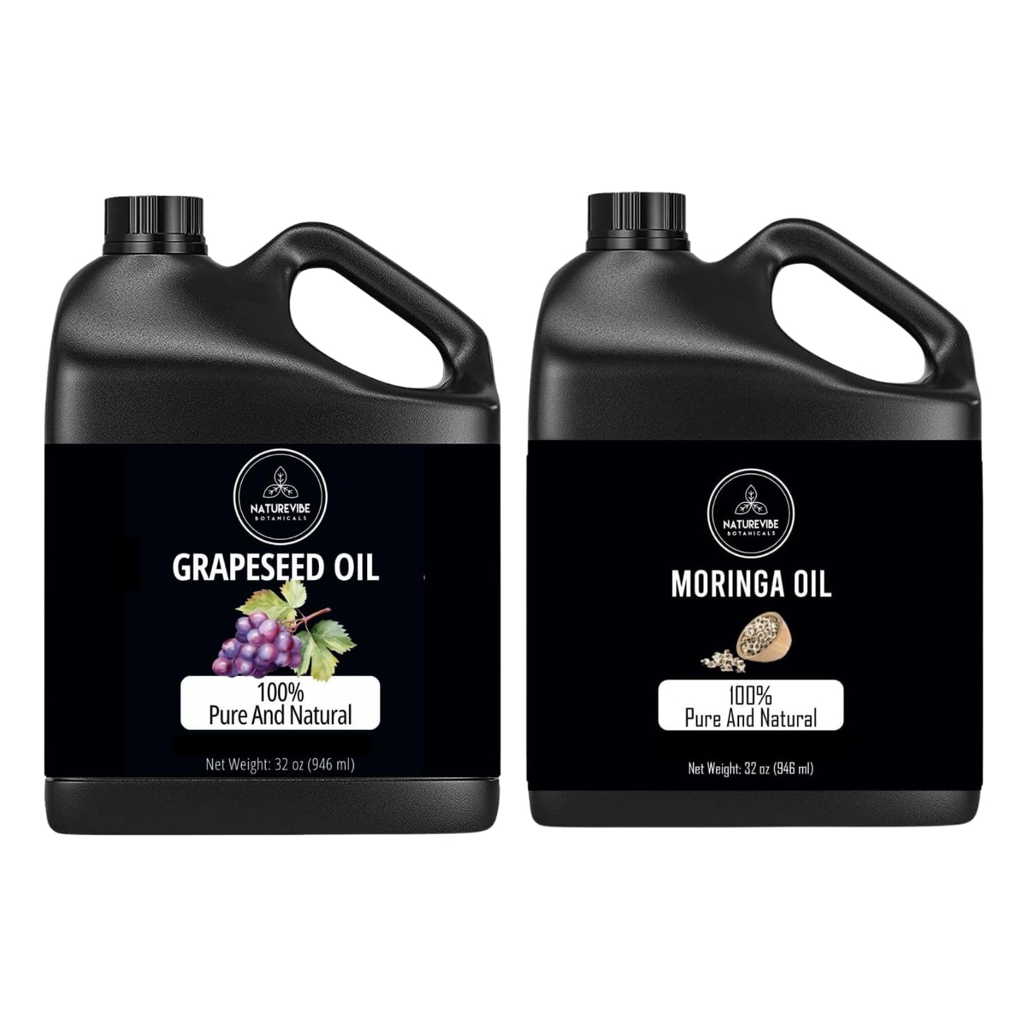 Naturevibe Botanicals Grapeseed Oil 32oz and Moringa Seed Oil 32oz | Oil Combo