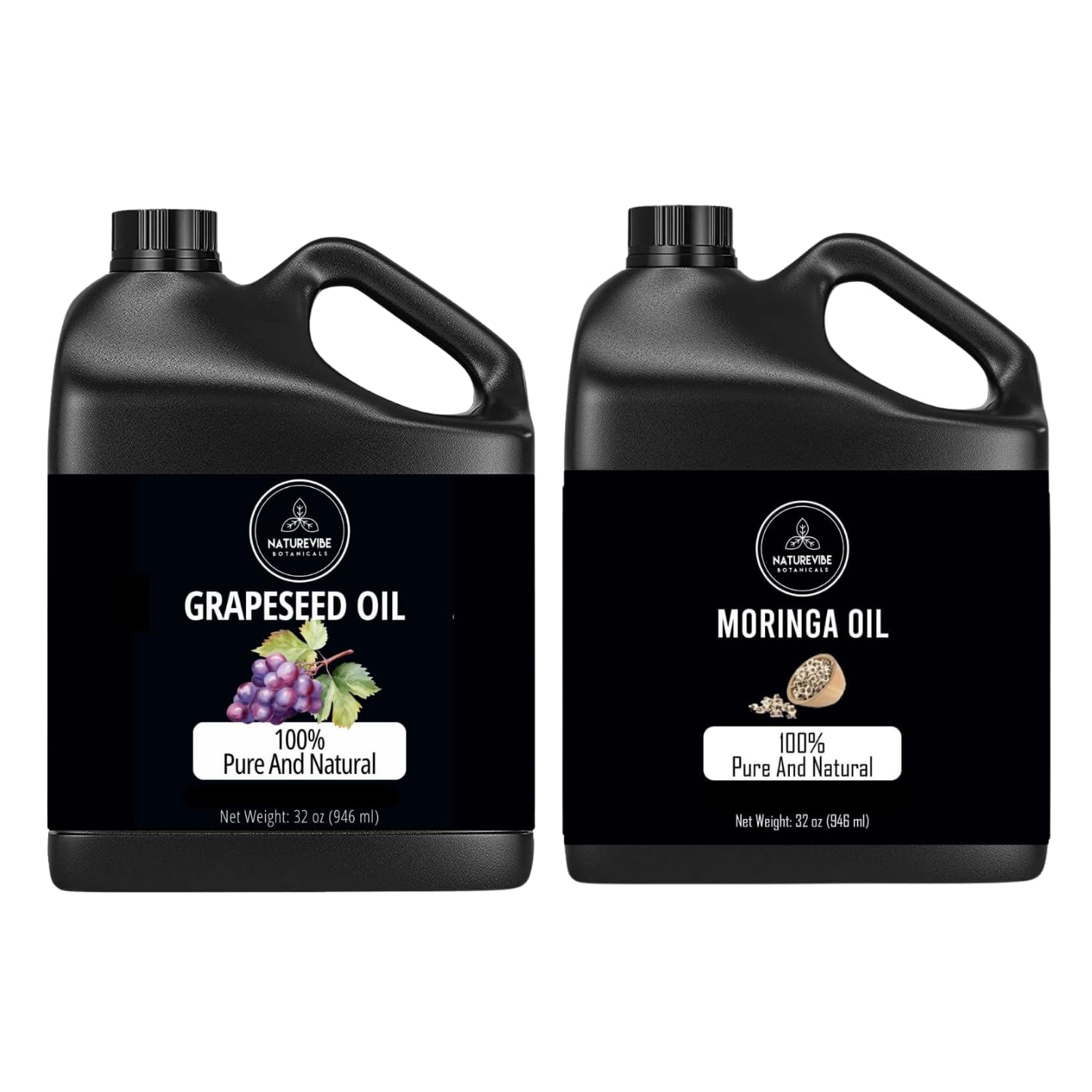 Naturevibe Botanicals Grapeseed Oil 32oz and Moringa Seed Oil 32oz | Oil Combo