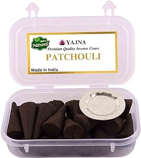 Yajna Patchouli 100%-Natural-Incense-Cones Handmade-Hand-Dipped Organic-Chemicals-Free for-Purification-Relaxation-Positivity-Yoga-Meditation The-Best-scents (60 Count)