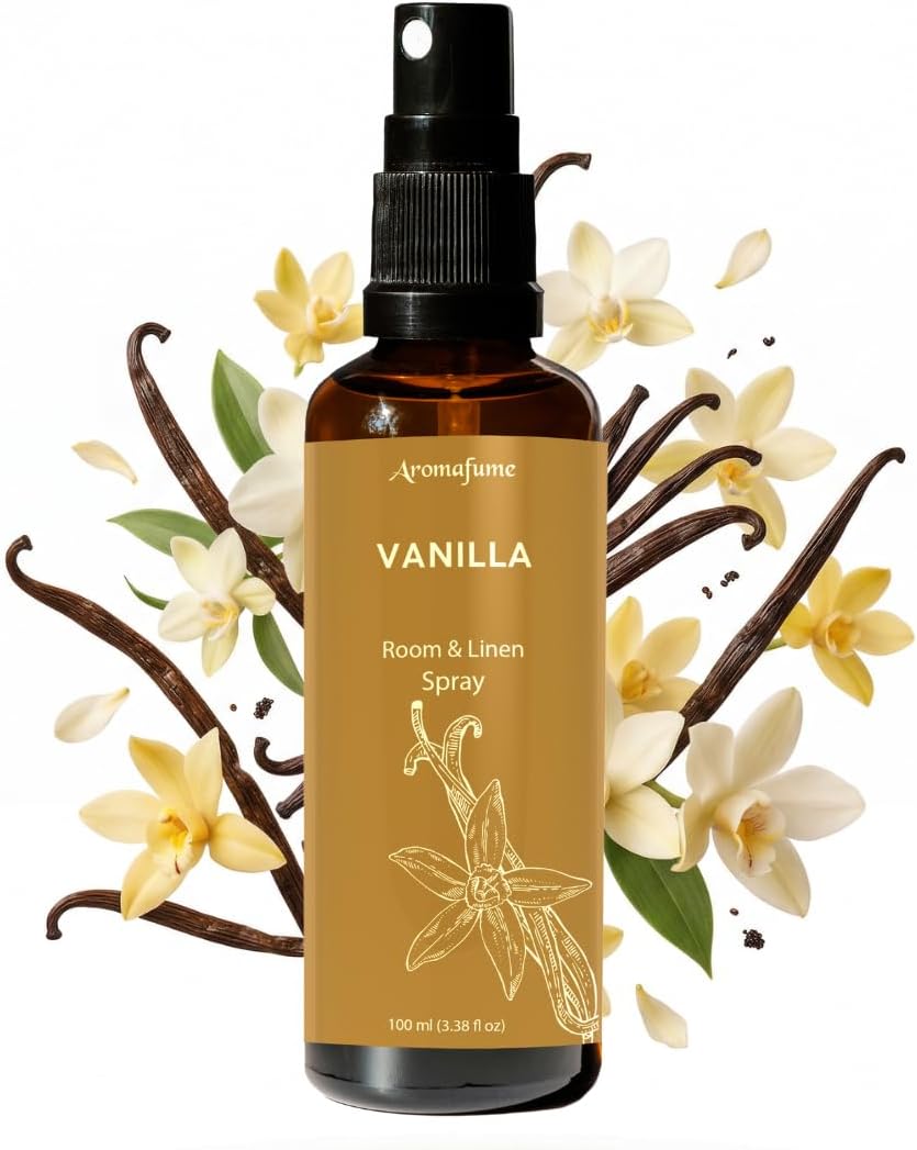 Vanilla Room, Linen & Pillow Spray by Aromafume | 100ml/3.38 fl oz | with Pure Vanilla Essential Oil | Aromatherapy Spray | Mist for Bedding, Fabrics