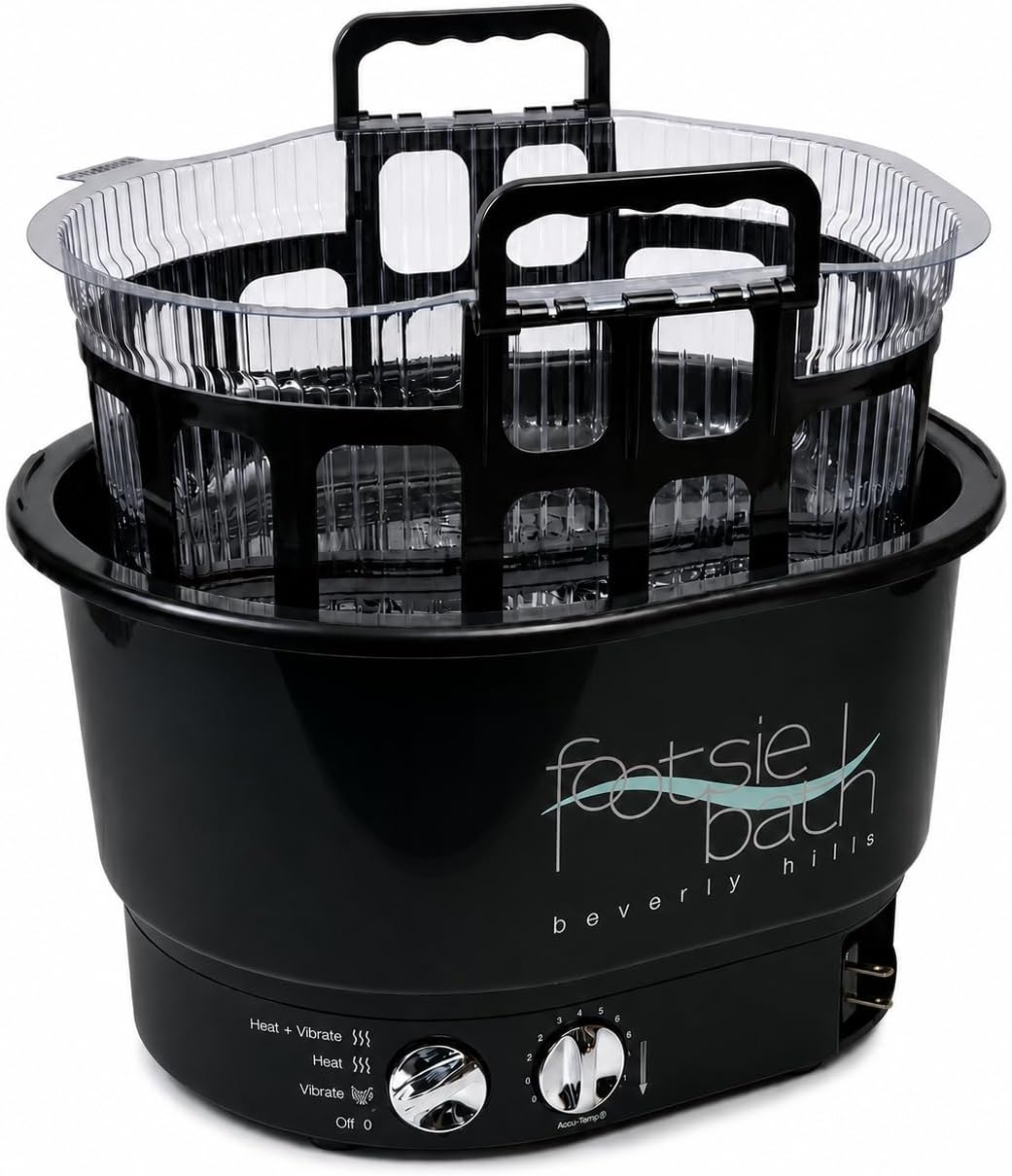 Footsie Bath™ Beverly Hills Professional Pedicure Foot Spa with Disposable Liners – Ultra-Sonic Vibration, Variable Temperature Thermostat & 30-Min Timer – 5 Liners & Carrier Basket Included