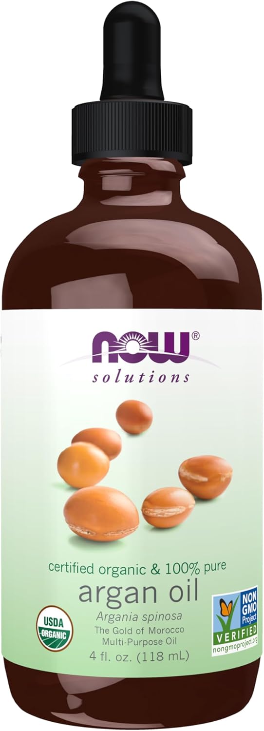 NOW Foods Solutions, Organic Argan Oil, Certified Organic and 100% Pure, "Gold of Morocco" Multi-Purpose Oil, 4-Ounce