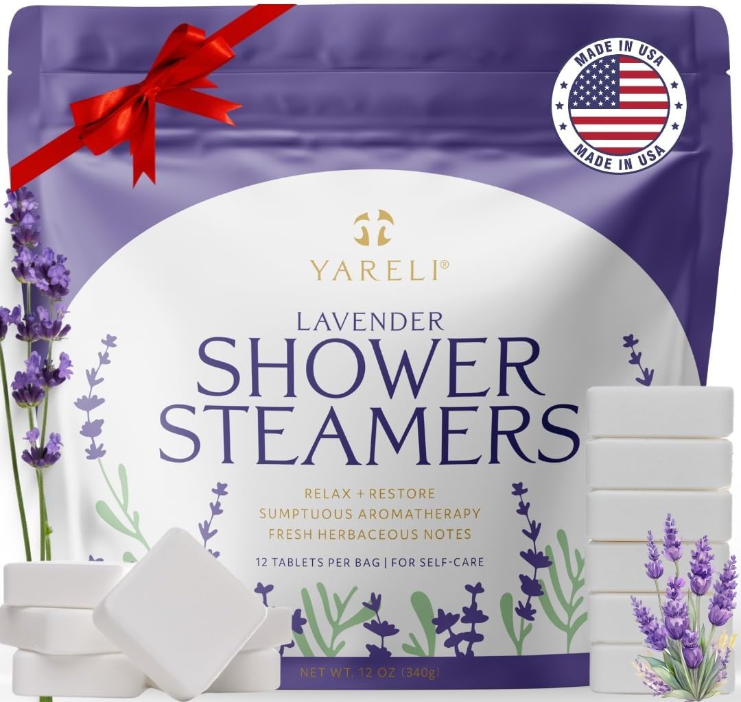 Yareli Lavender Shower Steamers Aromatherapy – Calming Essential Oils, Slow-Dissolve Tablets for Relaxing Shower Self-Care Routine – Dye-Free, Made in USA – 12 Pack