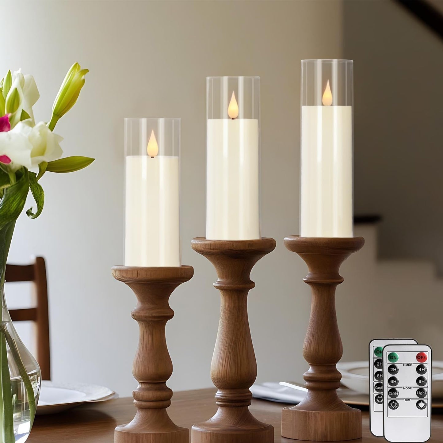 24-Pack LED Flameless Candles(14/16/18cm) with 4 Timers Remote - 3D Flickering Flame, Clear, Perfect Decor for Home & Events.