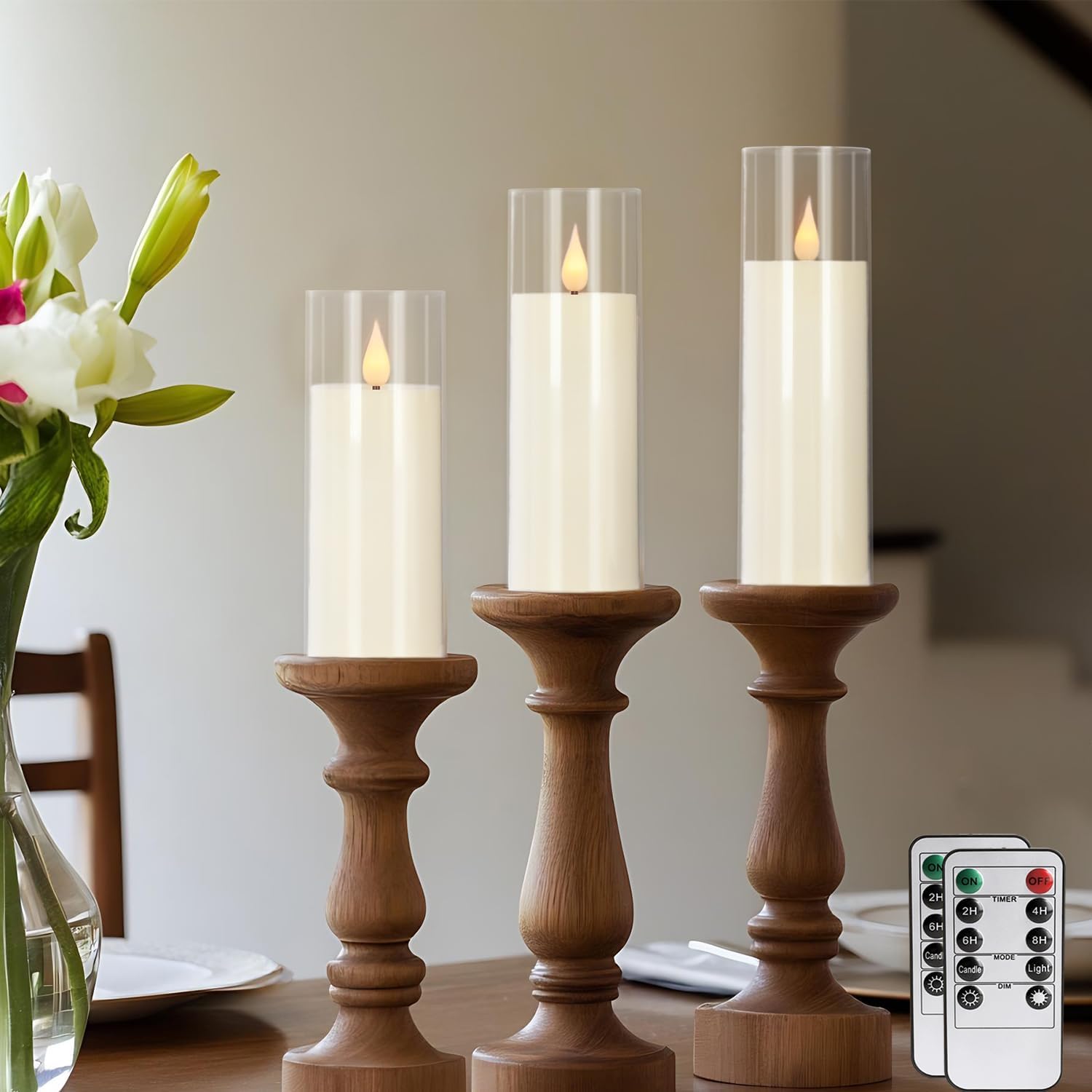 24-Pack LED Flameless Candles(14/16/18cm) with 4 Timers Remote - 3D Flickering Flame, Clear, Perfect Decor for Home & Events.