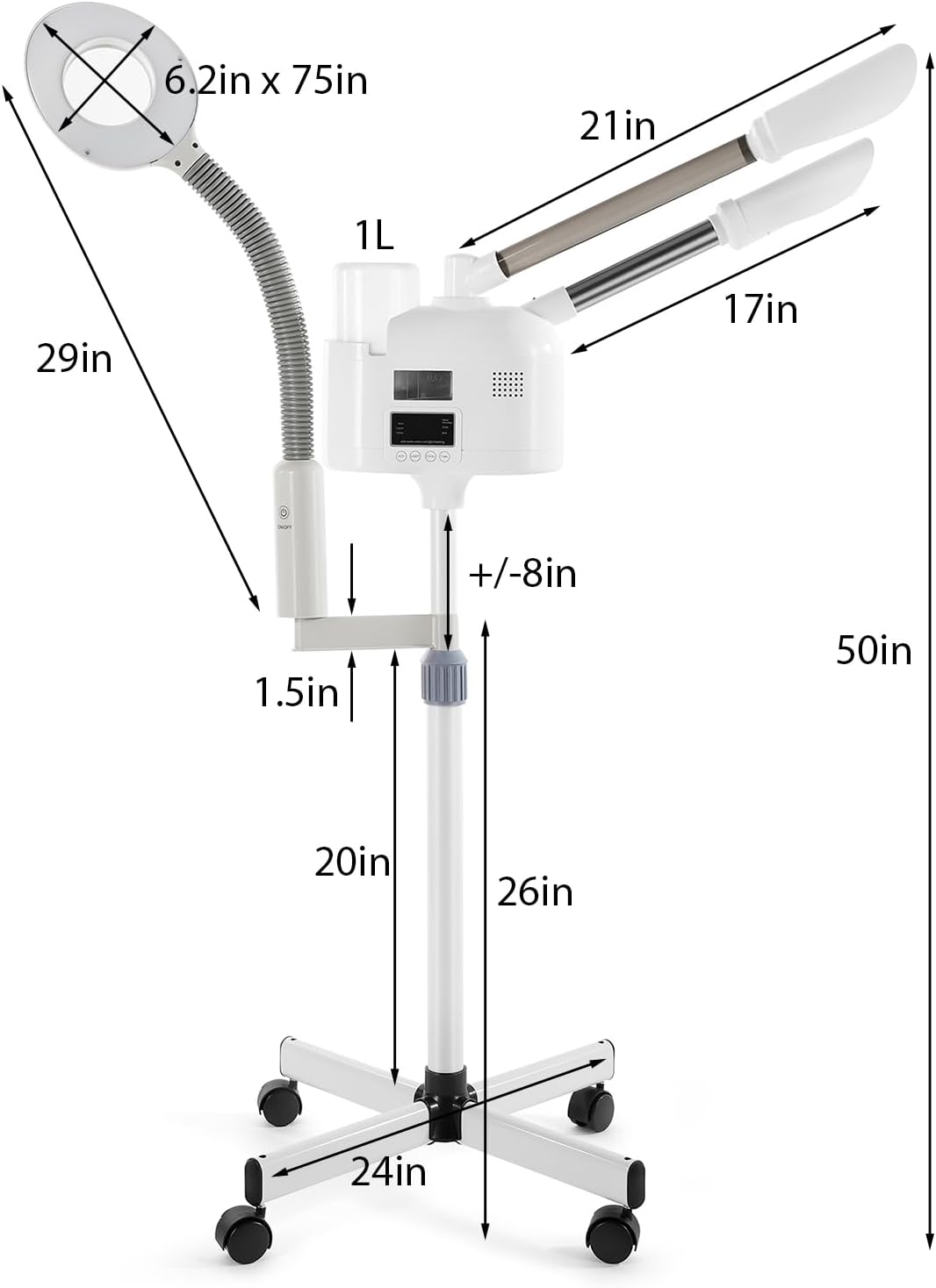 Professional Facial Steamer 3 in 1 Steamer for Face with Hot & Cold Nozzle 5X LED Magnifying Lamp Facial Steamer for Esthetician Beauty Face Equipment Use at Home or Salon