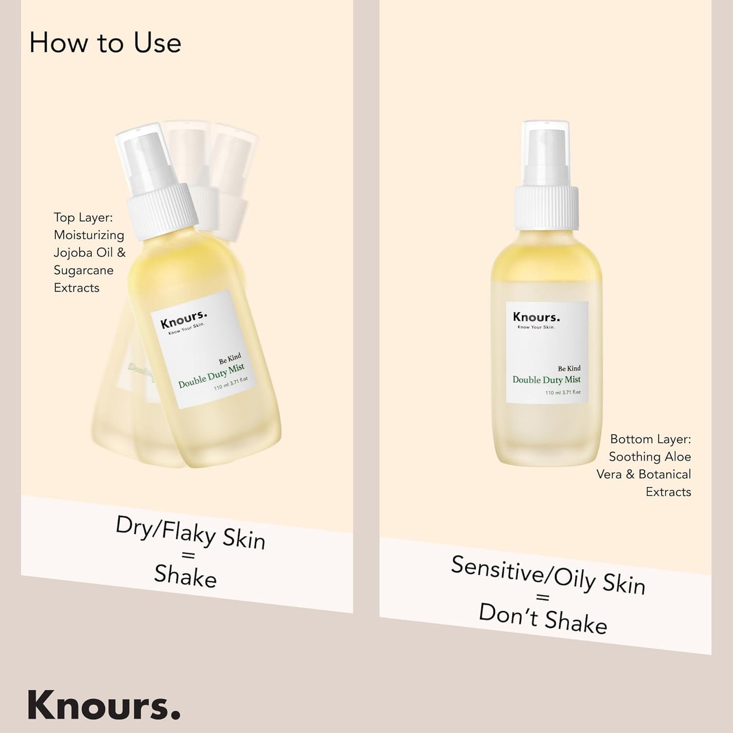 Knours Korean Hydrating Jojoba Oil + Aloe Vera H2O | Knours Be Kind Face Mist Spray | Vegan Squalane | Dry, Sensitive Skin | for Redness |110ml/3.72fl oz