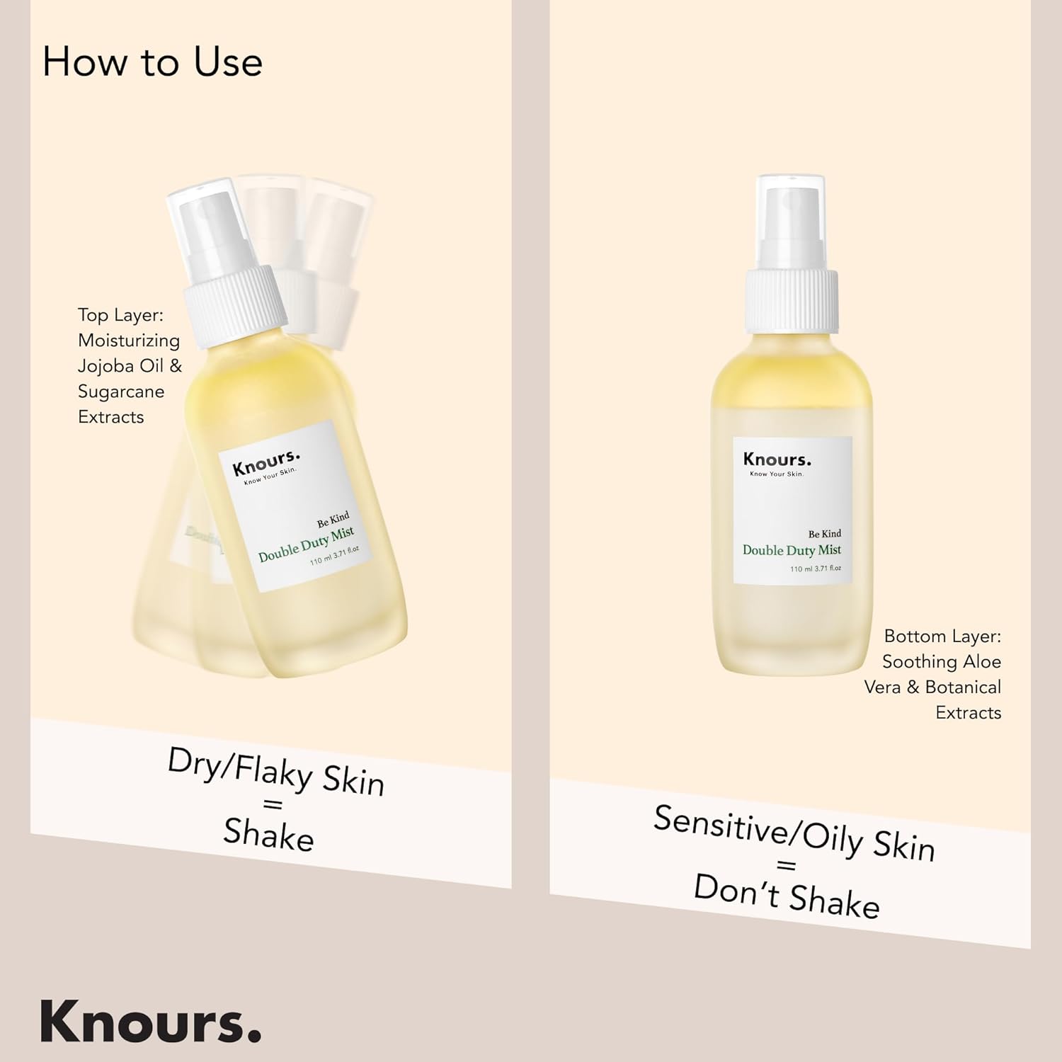 Knours Korean Hydrating Jojoba Oil + Aloe Vera H2O | Knours Be Kind Face Mist Spray | Vegan Squalane | Dry, Sensitive Skin | for Redness |110ml/3.72fl oz