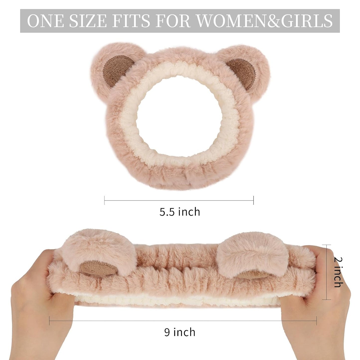 YISSION 4 PCS Plush Animal Headbands for Women & Girls, Cute Fuzzy Spa Headbands with Ears (Bear, Tiger, Cat Styles), Soft Elastic Hair Bands for Washing Face, Makeup, Skincare, Daily Wear