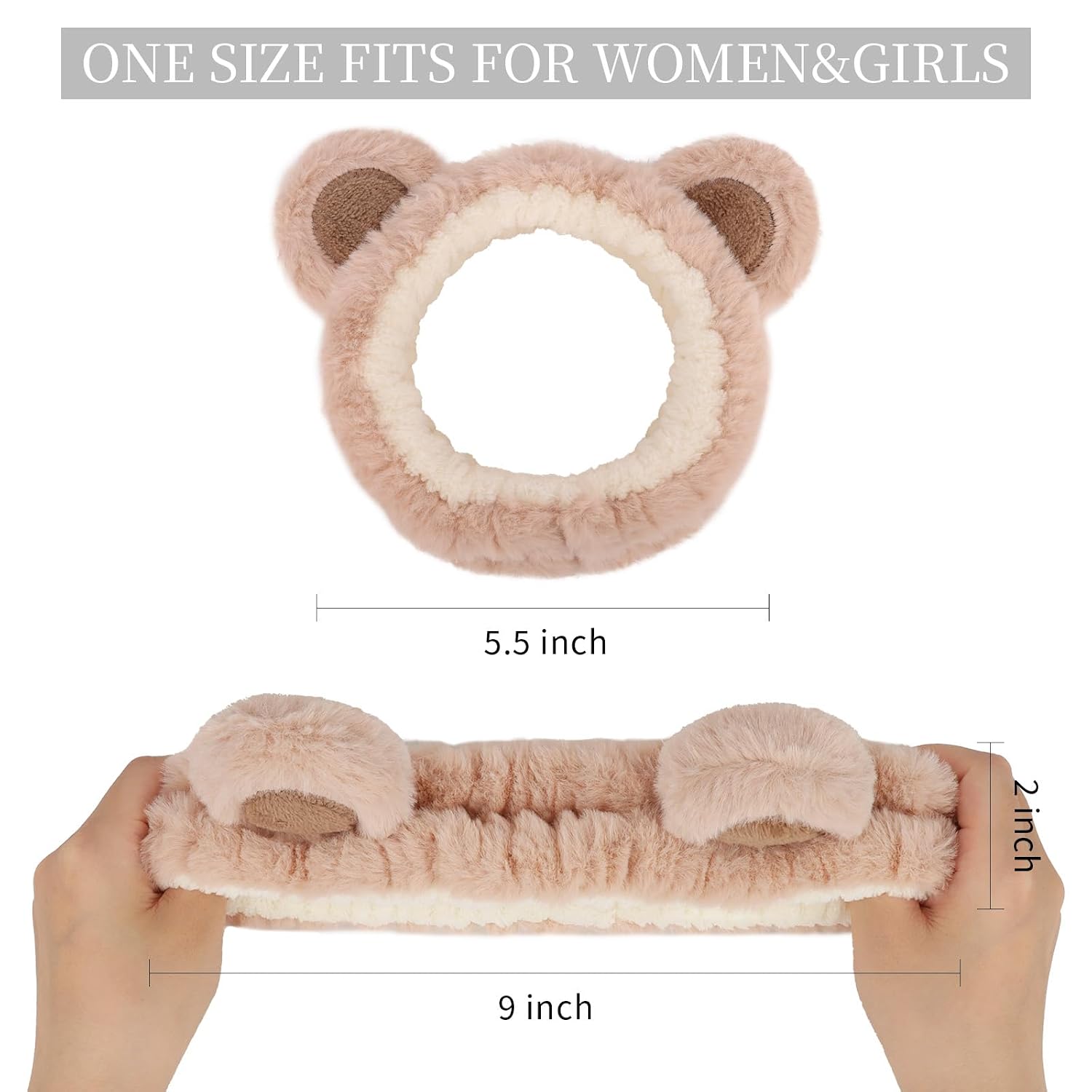 YISSION 4 PCS Plush Animal Headbands for Women & Girls, Cute Fuzzy Spa Headbands with Ears (Bear, Tiger, Cat Styles), Soft Elastic Hair Bands for Washing Face, Makeup, Skincare, Daily Wear