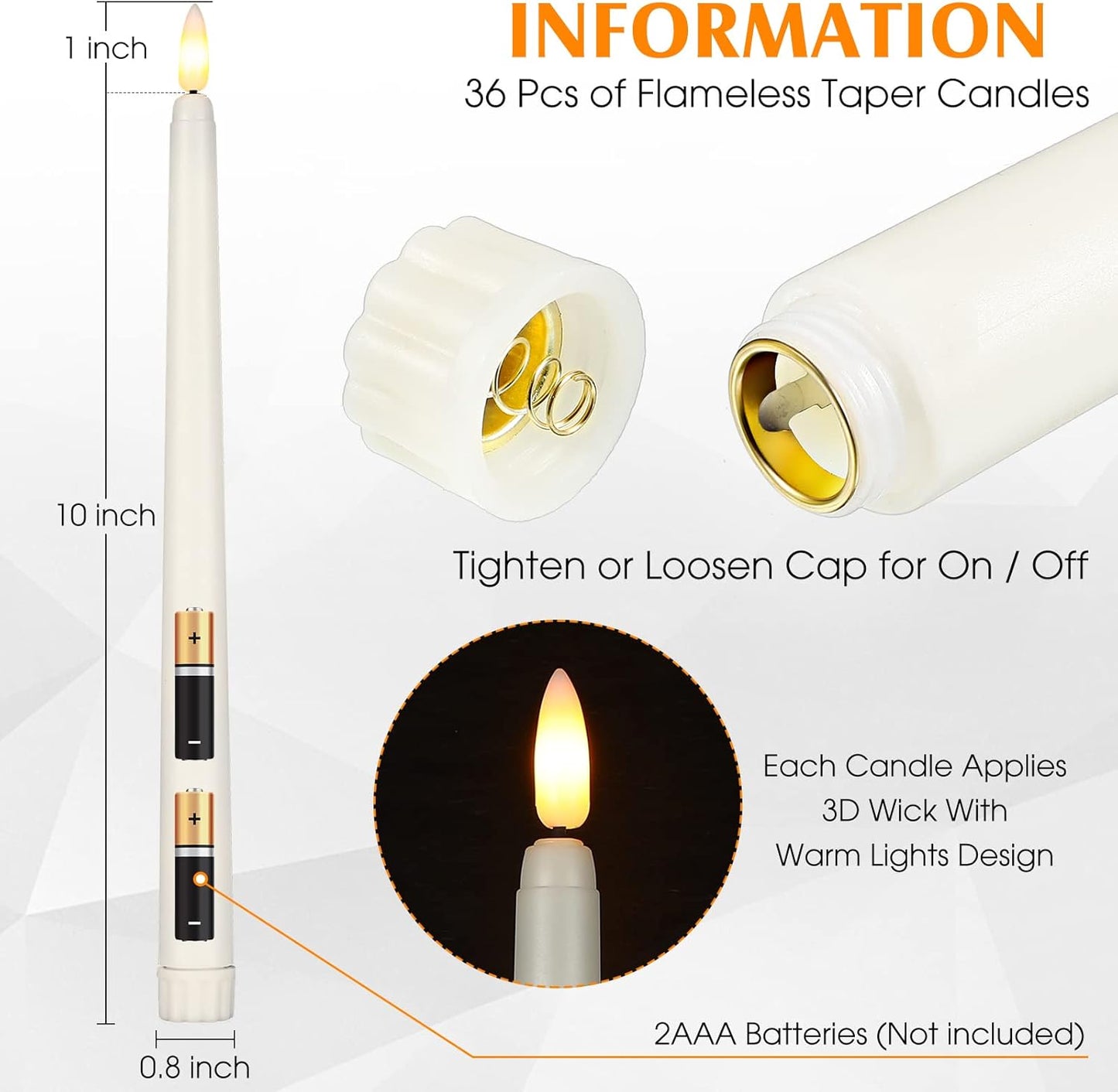 Reginary 36 Pieces Flameless Taper Candles Battery Operated Bulk 11" Plastic Lights LED Candlesticks Window Candles for Birthday Wedding Church Decor Party Supplies(Ivory)