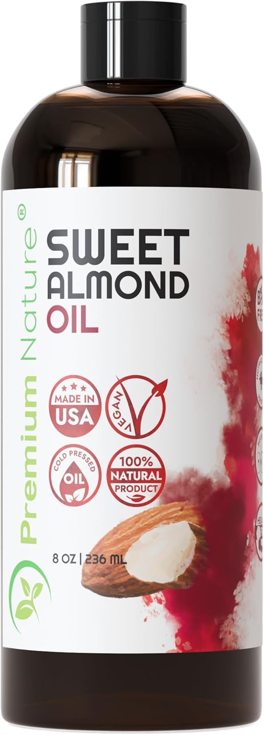 Sweet Almond Oil 8 oz - 100% Pure, Cold Pressed, Unscented Moisturizing Oil for Skin, Hair & Body, Lightweight Carrier Oil for Massage, DIY Beauty and Essential Oils Mixing