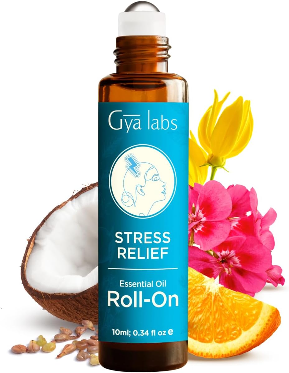 Classic & Stress Relief Roll on Essential Oils Set for Skin - Aromatherapy Grade Essential Oils Set - 5x0.34 Fl Oz - Gya Labs