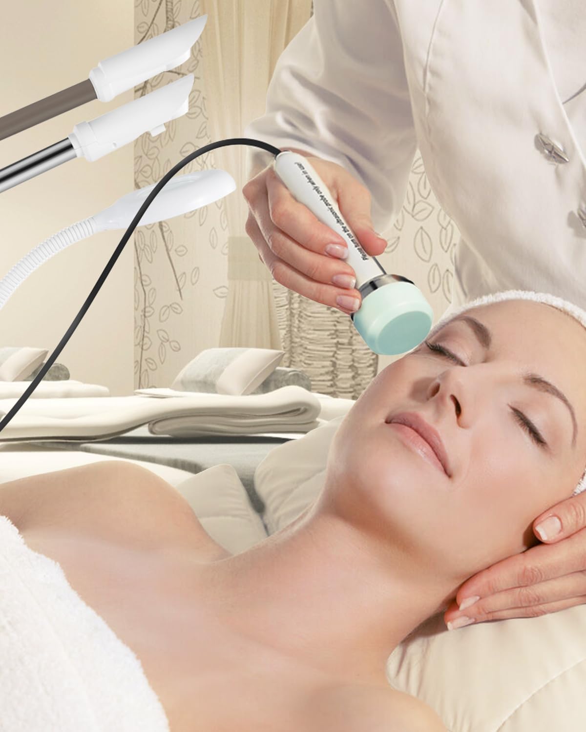 Professional 4-in-1 Facial Steamer with Hot and Cold Nozzles and 5X LED Magnifying Lamp and Ultrasonic Equipment—Ideal for Estheticians and Beauty Professionals, for Use at Home or in the Salon