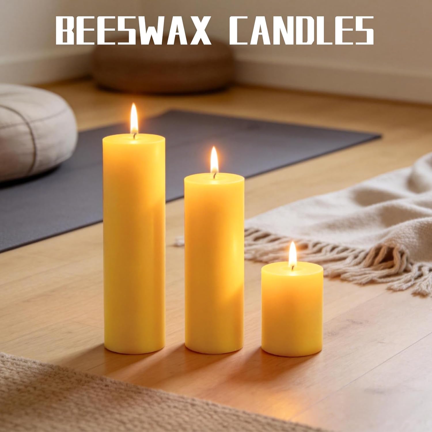 12 Pack Pure Beeswax Pillar Candles, 2x3/6/8 Inch, Natural Mild Honey Scent, Long Burning, Smokeless & Dripless for Home Decor & Prayer