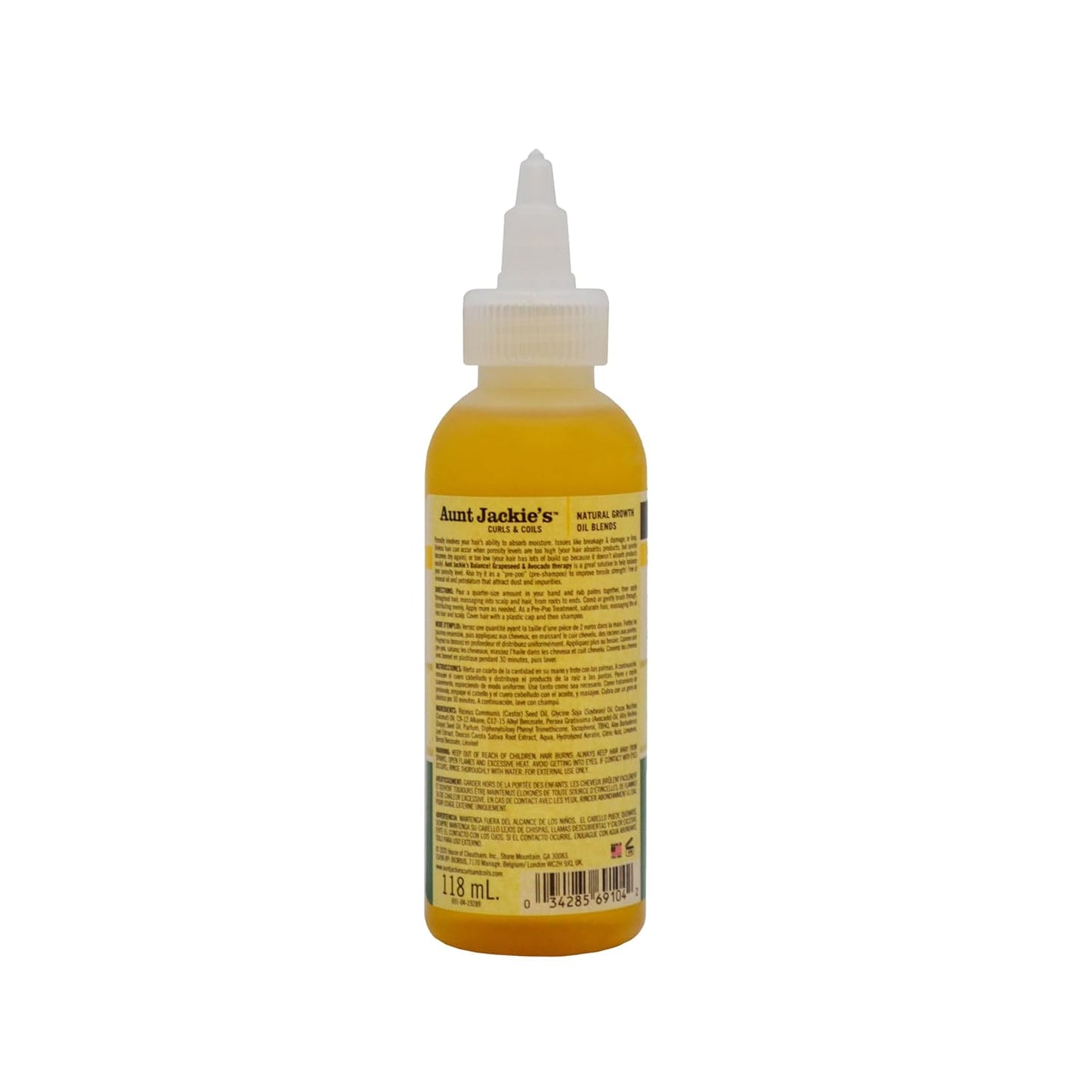 Aunt Jackie's Natural Growth Oil Blends Balance - Grapeseed and Avocado, Pre-Shampoo Treatment, Improves Porosity and Moisture Balance, 4 oz