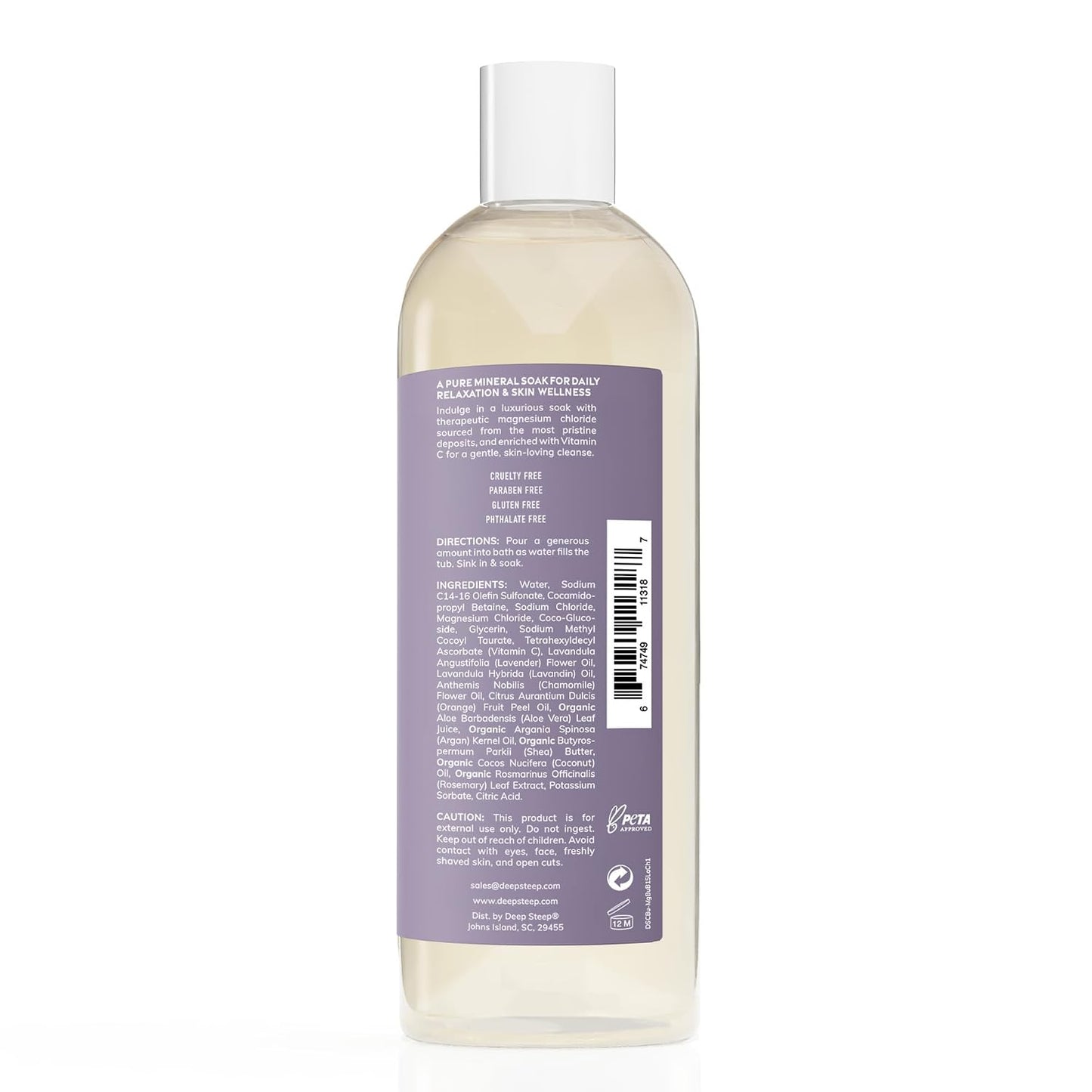 Deep Steep Magnesium Bubble Bath, 15.6 oz – Foaming Soak with Magnesium, Coconut Oil, Aloe, Vitamin C, Shea Butter & Argan Oil – Vegan, Clean Beauty for Stress & Sleep (Lavender Chamomile)