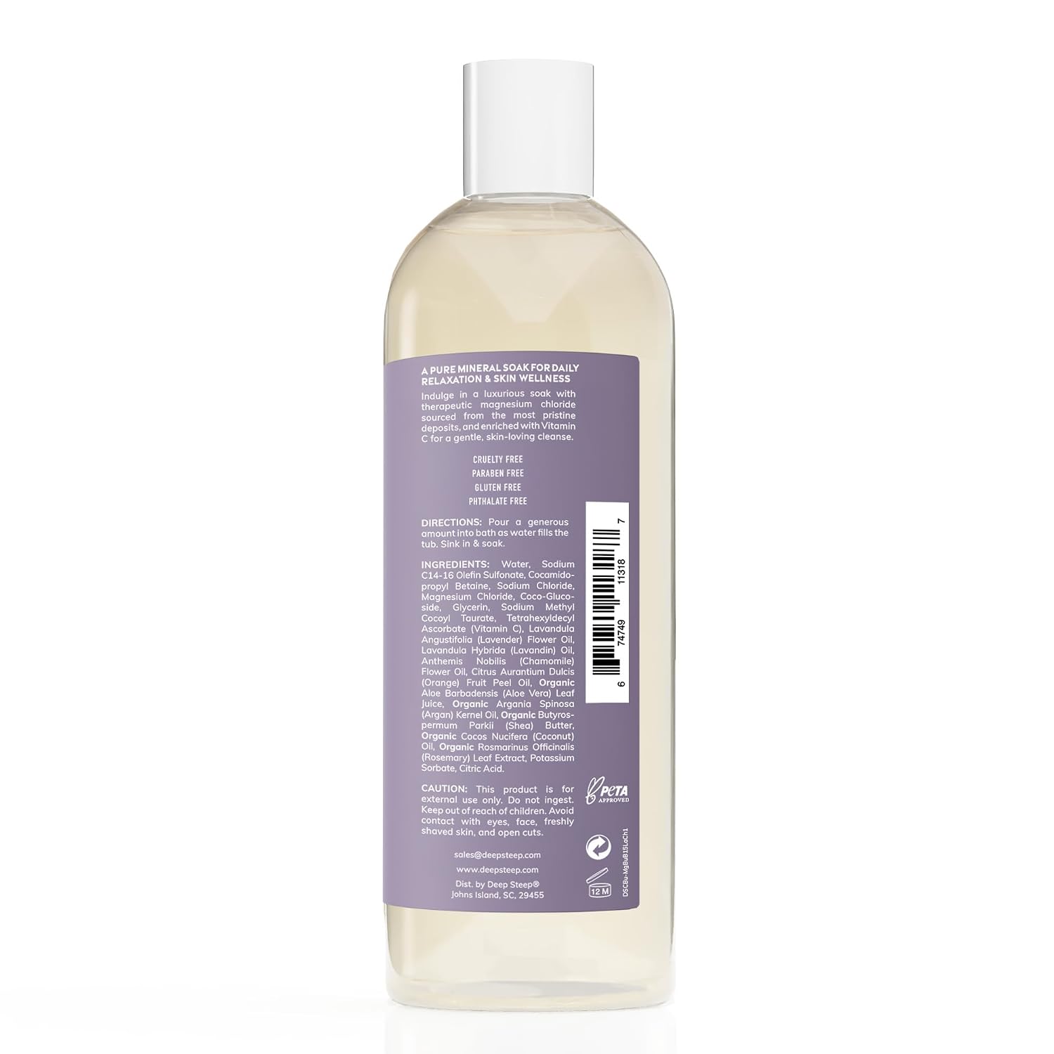Deep Steep Magnesium Bubble Bath, 15.6 oz – Foaming Soak with Magnesium, Coconut Oil, Aloe, Vitamin C, Shea Butter & Argan Oil – Vegan, Clean Beauty for Stress & Sleep (Lavender Chamomile)