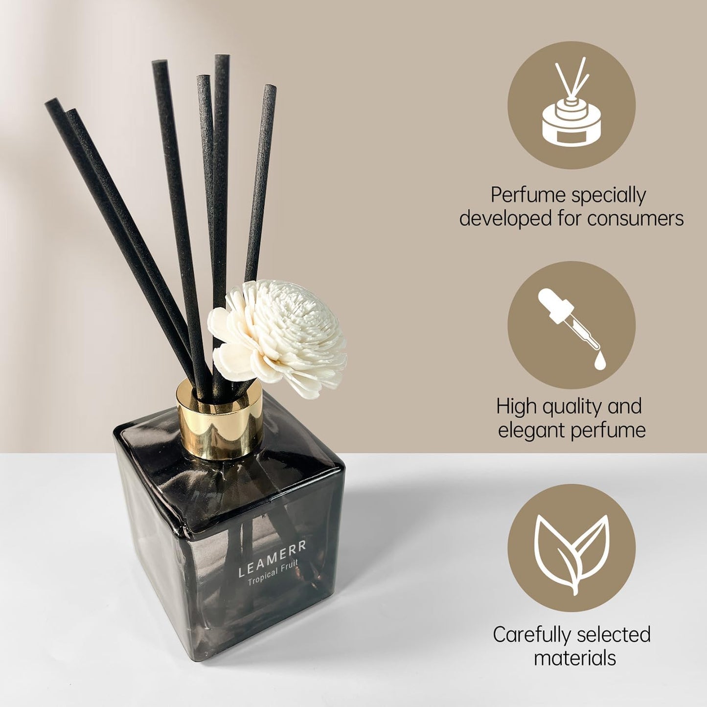 Reed Diffuser Set, 6.1 oz (180 ml) Tropical Fruit Scented Diffuser with Sticks Long-Lasting Home Fragrance Reed Diffuser for Home Room Office Bathroom Shelf Decor