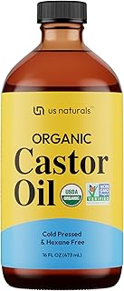 Us Naturals 16oz Organic Castor Oil – Glass Bottle – USDA Certified Organic & Non-GMO – 100% Pure, Cold-pressed, Unrefined, Hexane-free – Premium Glow-Boosting Oil for Skin, Hair, Lashes, Nails & More