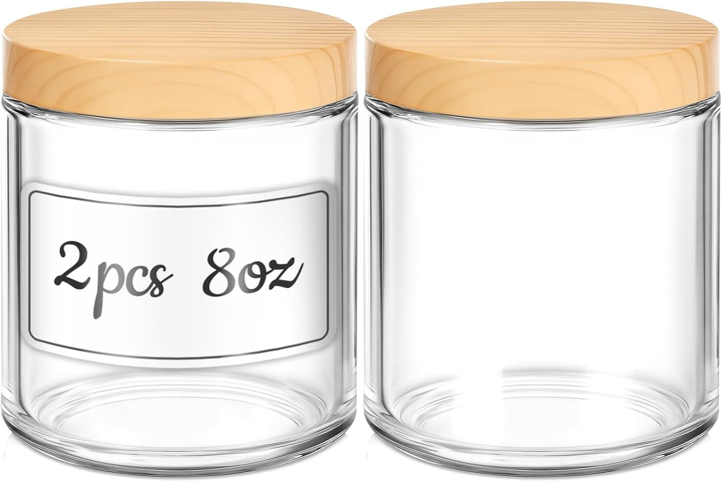 8 OZ Glass Jars with Lids, 2 Pcs Candle Jars with Plastic Woodgrain Lids & Inner Liners, Reusable Travel Containers for Creams, Makeup, Lotion, Cosmetic