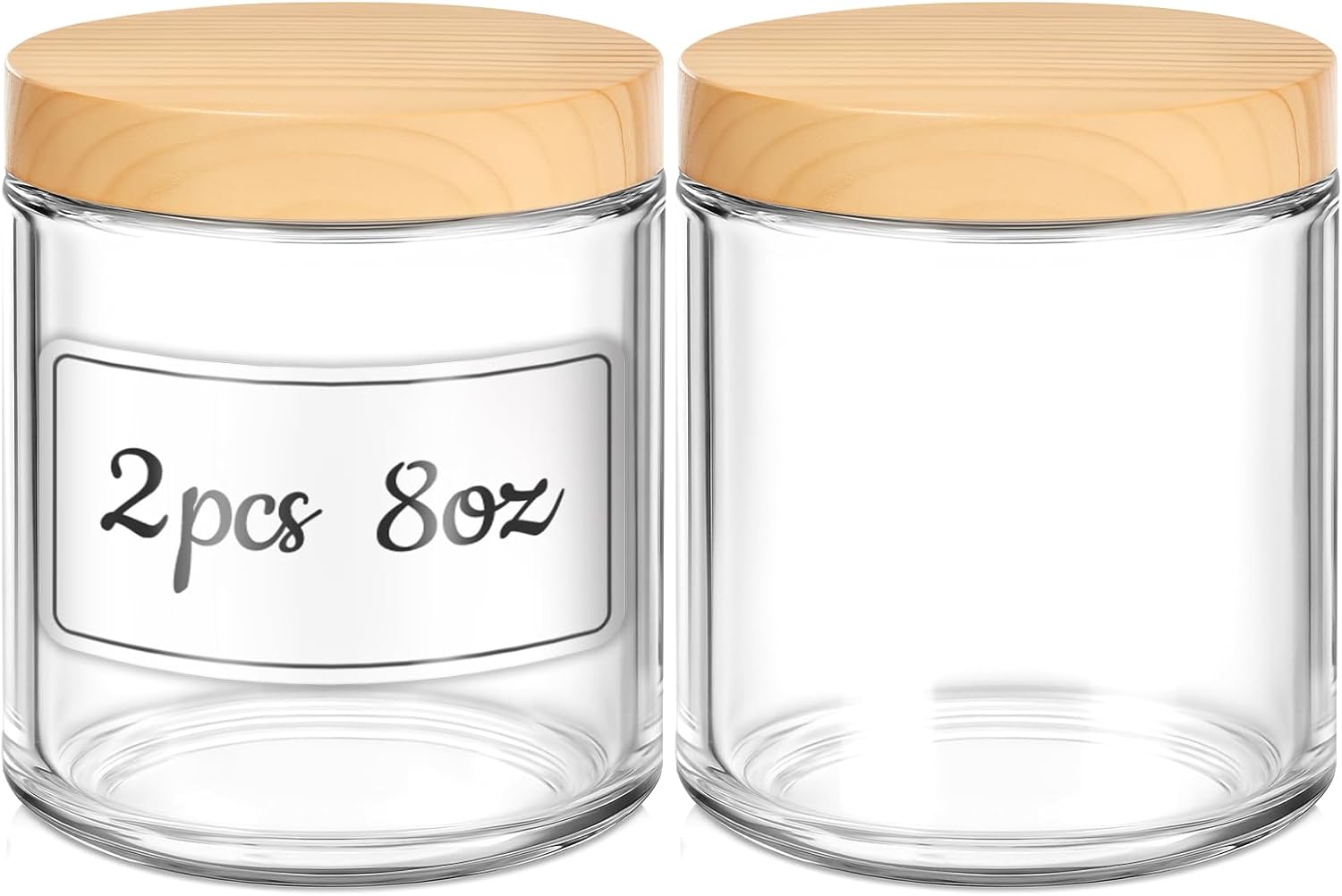 8 OZ Glass Jars with Lids, 2 Pcs Candle Jars with Plastic Woodgrain Lids & Inner Liners, Reusable Travel Containers for Creams, Makeup, Lotion, Cosmetic