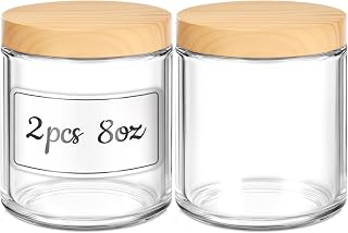 8 OZ Glass Jars with Lids, 2 Pcs Candle Jars with Plastic Woodgrain Lids & Inner Liners, Reusable Travel Containers for Creams, Makeup, Lotion, Cosmetic