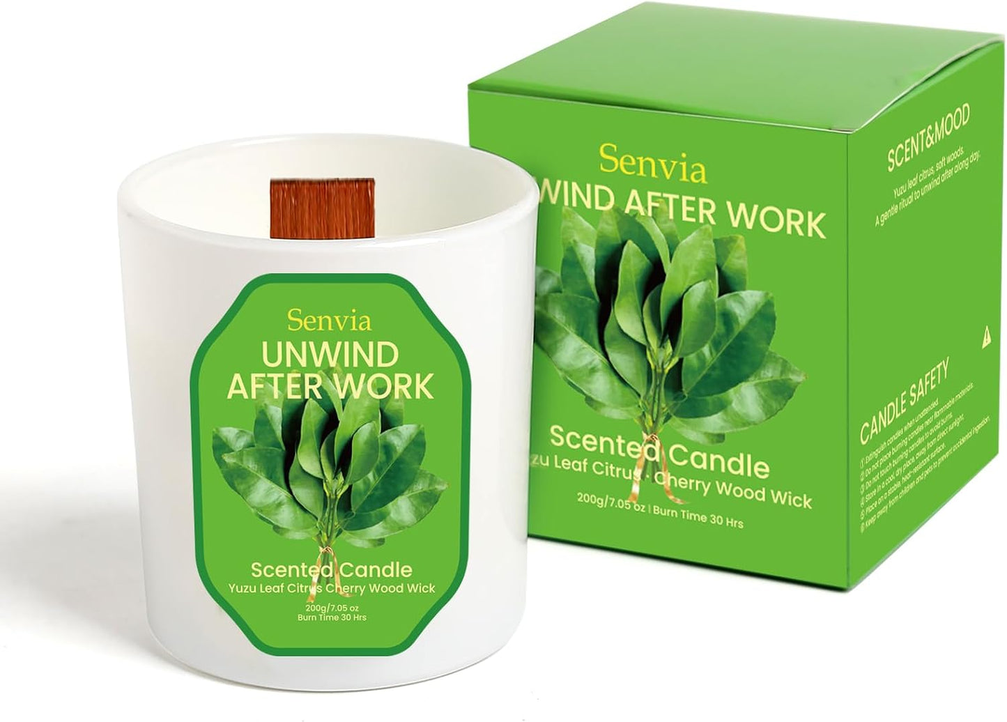 Crackling Wood Wick Candle - Soy Wax, Yuzu Citrus Scented, Non Toxic, Clean Burn for Home Office, Long Lasting for Small to Medium Rooms, Stress Relief