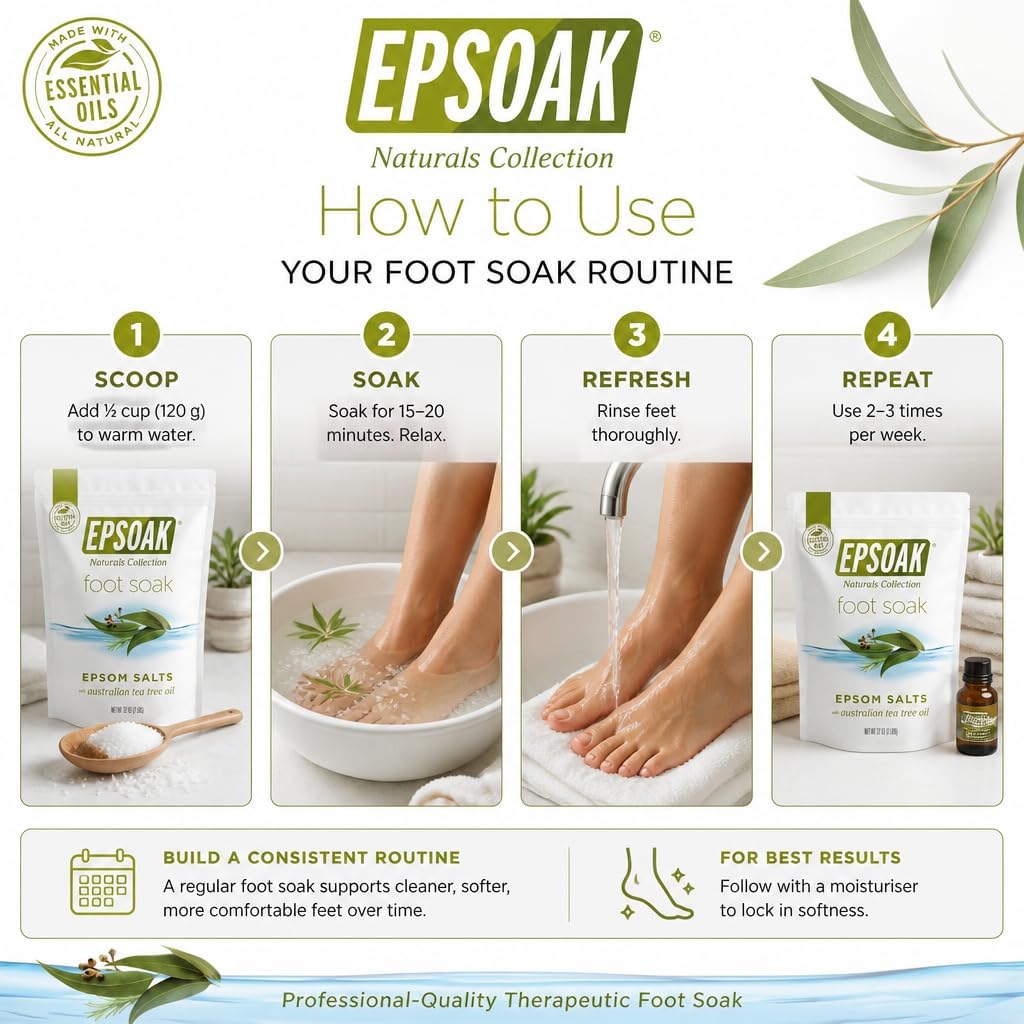 Tea Tree Oil Foot Soak with Epsoak Epsom Salt - 2 Pound Value Bag - Made in the USA