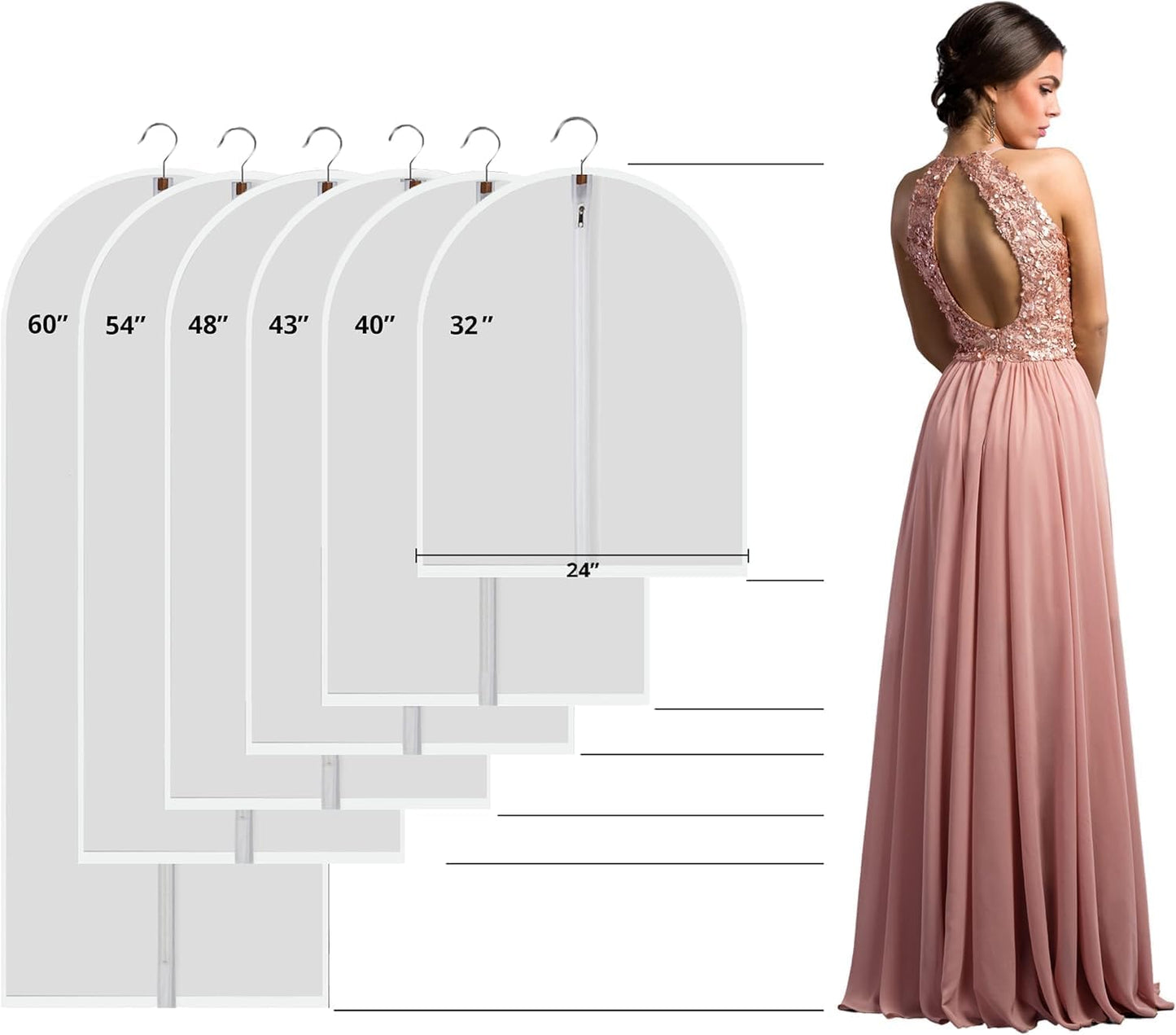 MsKitchen 6 Pack Shirt Garment Bags (24x36") - Dustproof Short Suit Covers - Durable PEVA Closet Bags with Sturdy Zipper for Blouses, Jackets, Sweaters & T-Shirts (Translucent)