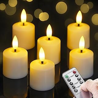 Small Flickering Tea Light Flameless Candles with Battery and Remote,1.5" x2.5" Ivory LED 2/4/6/8H Timer Votive Battery Operated Pillar Plastic Long Lasting 6pcs Tealight Candles
