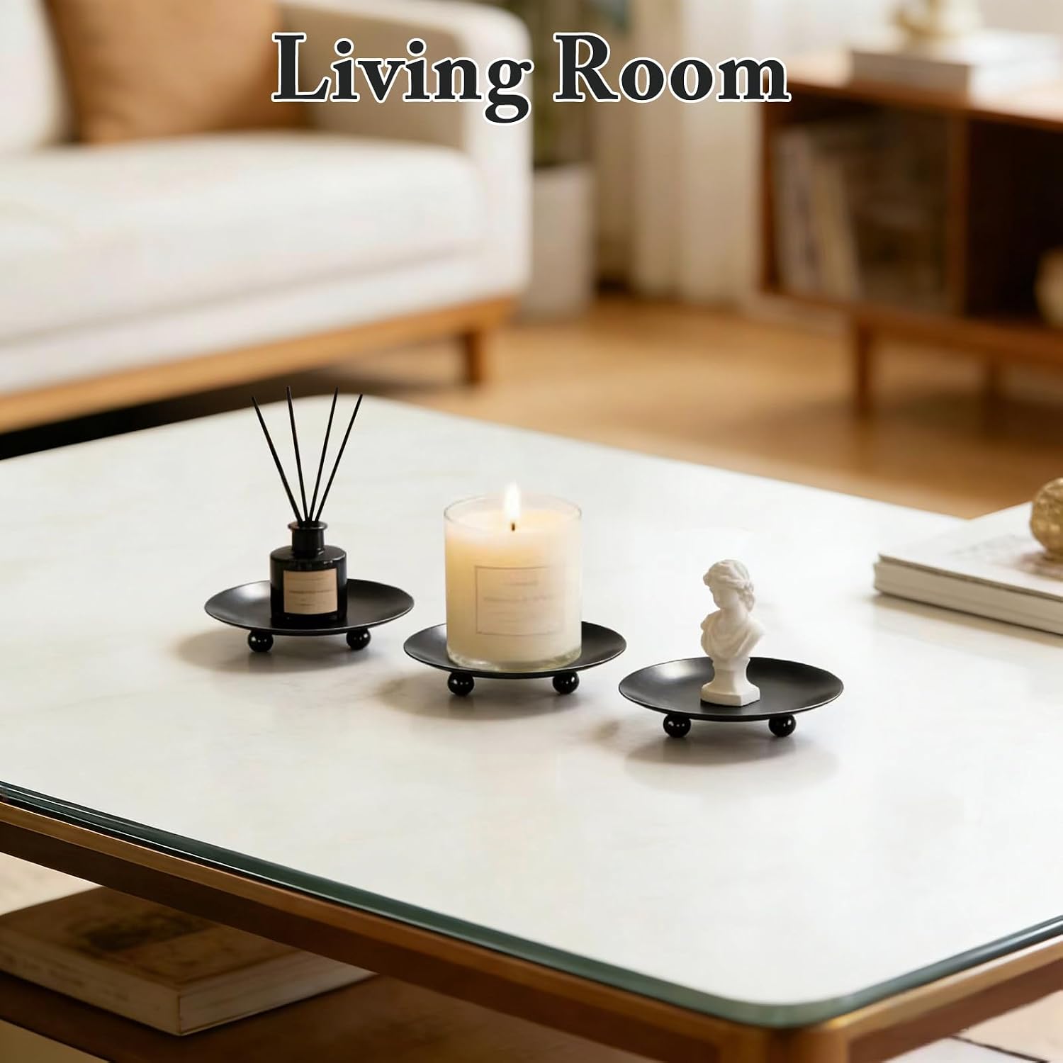8 Pack Black Candle Holders for Pillar Candles, Premium Iron Candle Plates Stand for Led, Wax Candles, Decorative Candle Tray Dish for Spa Weddings Table Centerpiece