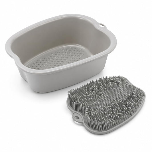 ZENVY Foot Bath Tub and Silicone Foot Scrubber Massage Mat Set for Soothing At-Home Relaxation (Foot Bath &amp; Scrubber Mat)