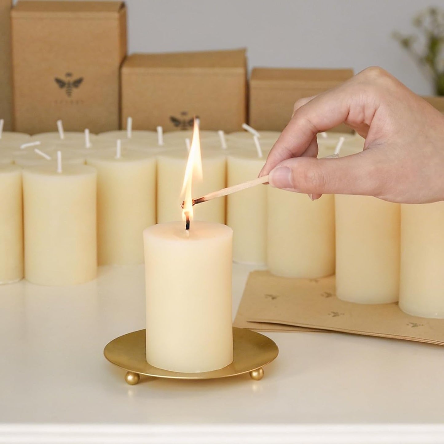 DEYBBY 4 Pack Cream White Beeswax Pillar Candles Set, 2 x 3 inch Pure Organic Beeswax Candle with Natural Scent for Home Wedding Decoration Blackout Emergency Bath Relaxation
