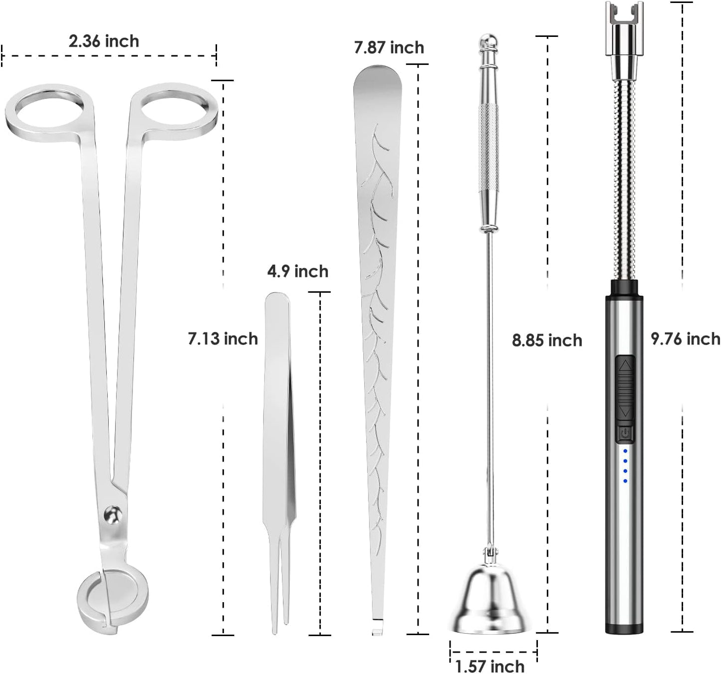 5 in 1 Candle Accessory Set,Candle Wick Trimmer Cutter,Candle Wick Dipper,Candle Wick Snuffer,Rechargeable Candle Lighter,Tweezers,Stainless Steel Candle Care Kit Home Gift for Aromatherapy