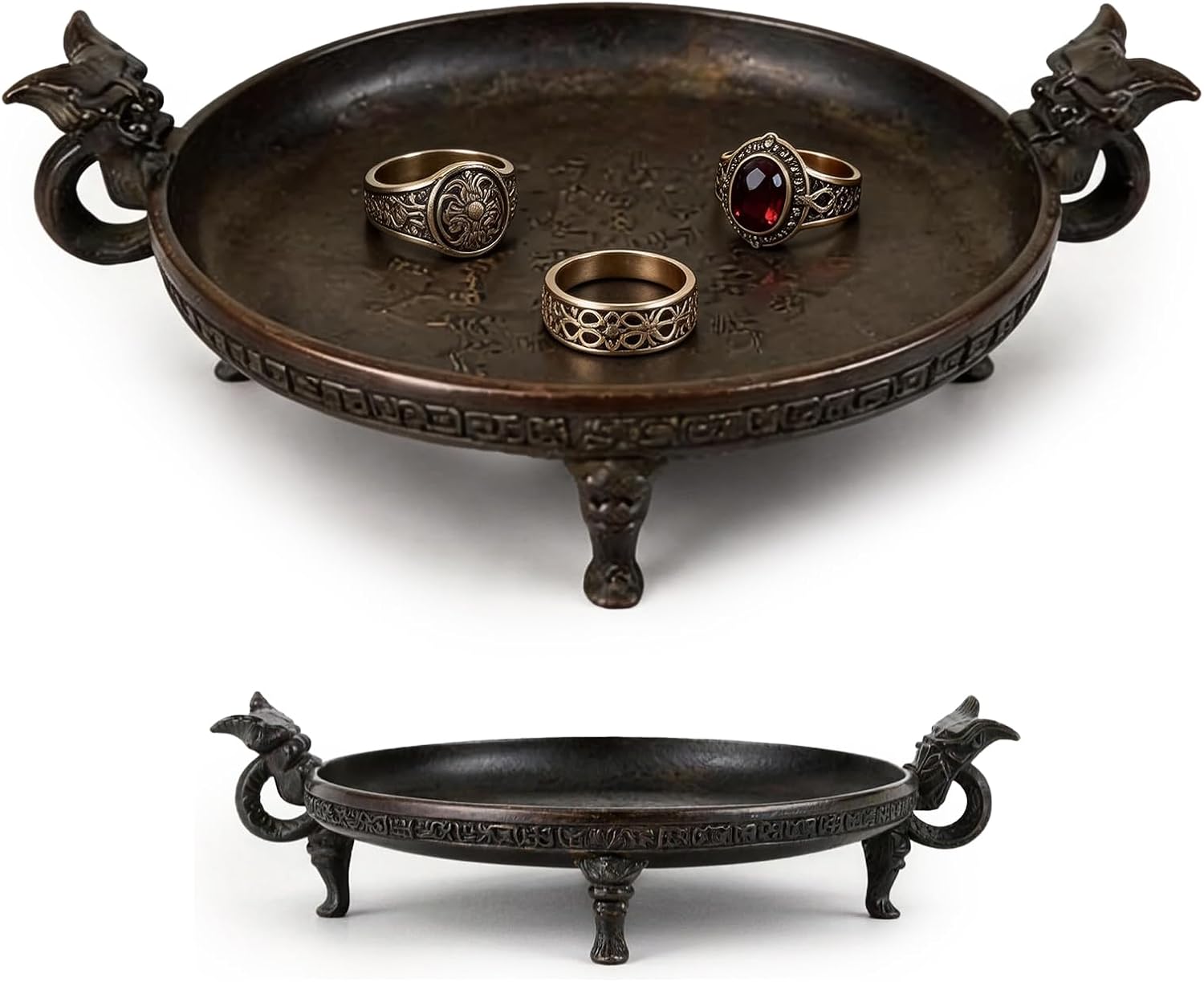Vintage Small Brass Tray, Ring Holder Dish, Candle Holder & Jewelry Tray