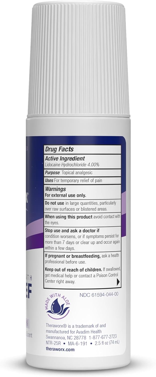 Theraworx Nighttime Maximum Strength Pain Relief Roll-on with Lidocaine – 2.5 oz - 2 Count