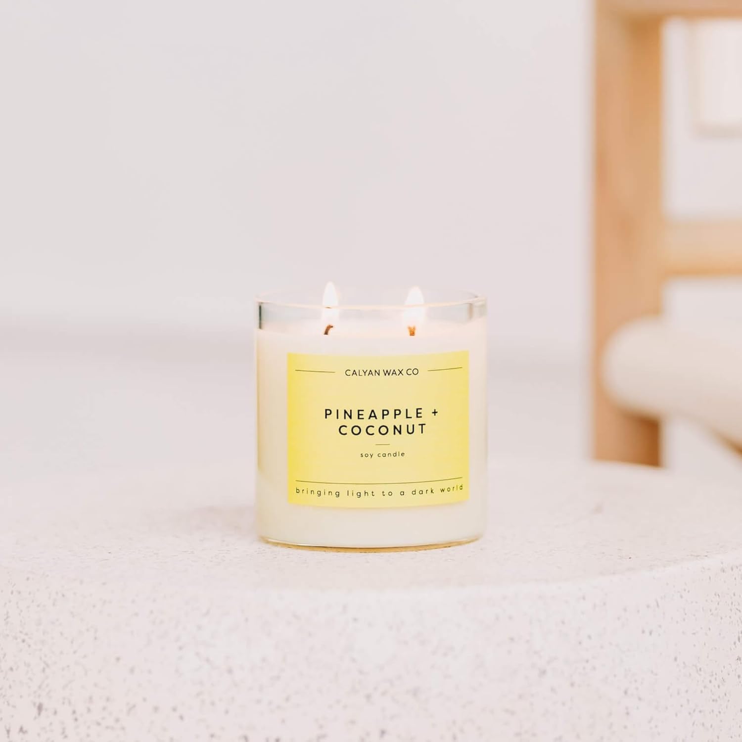Calyan Wax Co. Pineapple & Coconut 2 Wick Scented Candle - 37 Hour Burn - Luxury Clean Soy Wax Candles - Long Lasting Large Glass Jar Candle for Home - 8.8oz