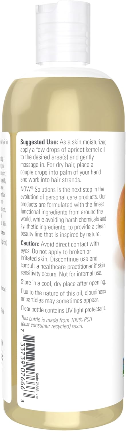 NOW Foods Solutions, Apricot Kernel Oil, Hair Moisturizer, Rejuvenating Skin Oil, Softens Fine Lines, 16-Ounce