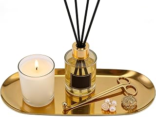 Candle Tray - 9.06×3.74×0.39 in Modern Golden Jewelry Dish, Stainless Decorative Tray for Farmhouse, Kitchen, Bathroom, Home, Coffee Table, Counter