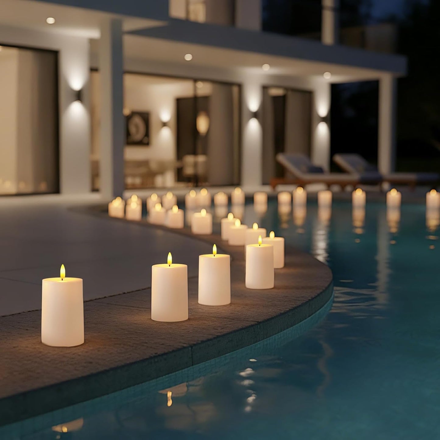 Raycare 3"x4.5" White Outdoor Waterproof Flameless Candles with Remote and Timer, Realistic LED Candles, Battery Operated Electric Fake Pillar Candles for Porch, Patio, Garden, Set of 2