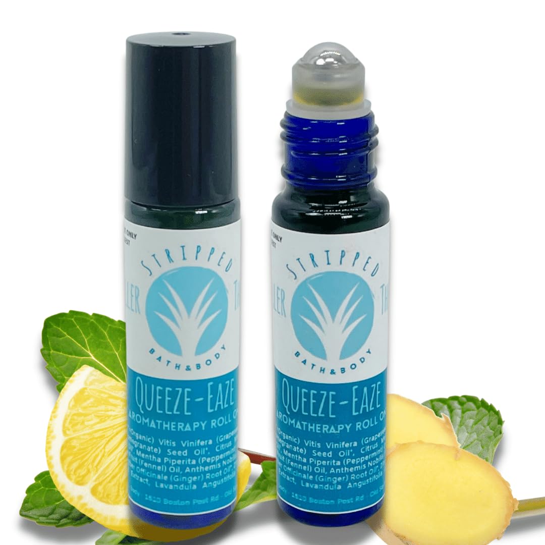 Stripped QUEAZE EAZE Essential Oil Roll On (12ml) | Nausea and Motion Sickness Aromatherapy Blend for Upset Stomach & Digestive Support, Natural Relief, Stocking Stuffer Gift Idea
