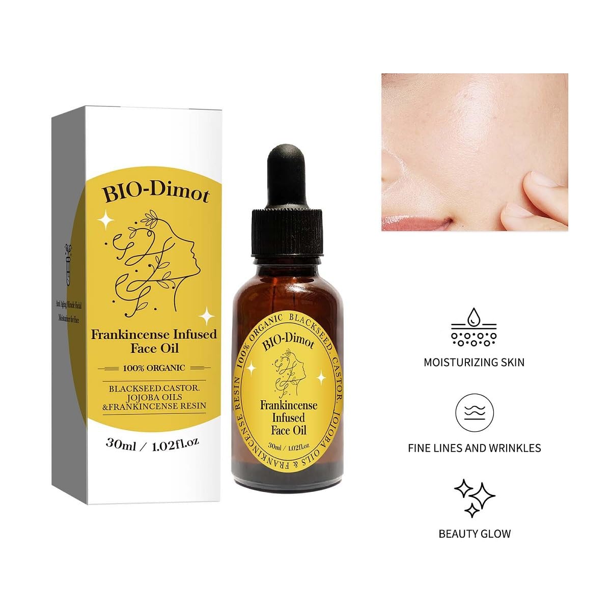 60 ML Frankincense Essential Oil,Organic Castor & Jojoba Oils for Face Anti-Aging Facial Moisturizer Serum,Natural Skincare Hydrates Skin Moisturizing (2 PCS)