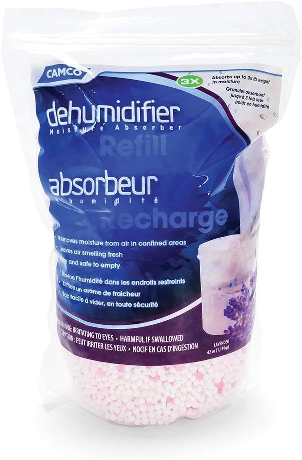Camco 44284 Moisture Absorber Refill - Resealable Bag, Absorbs Up to 3X Its Weight in Water, Reduces Moisture and Humidity in Offices, Closets, Bathrooms, Kitchens, Boats, RVs and More - 42 oz