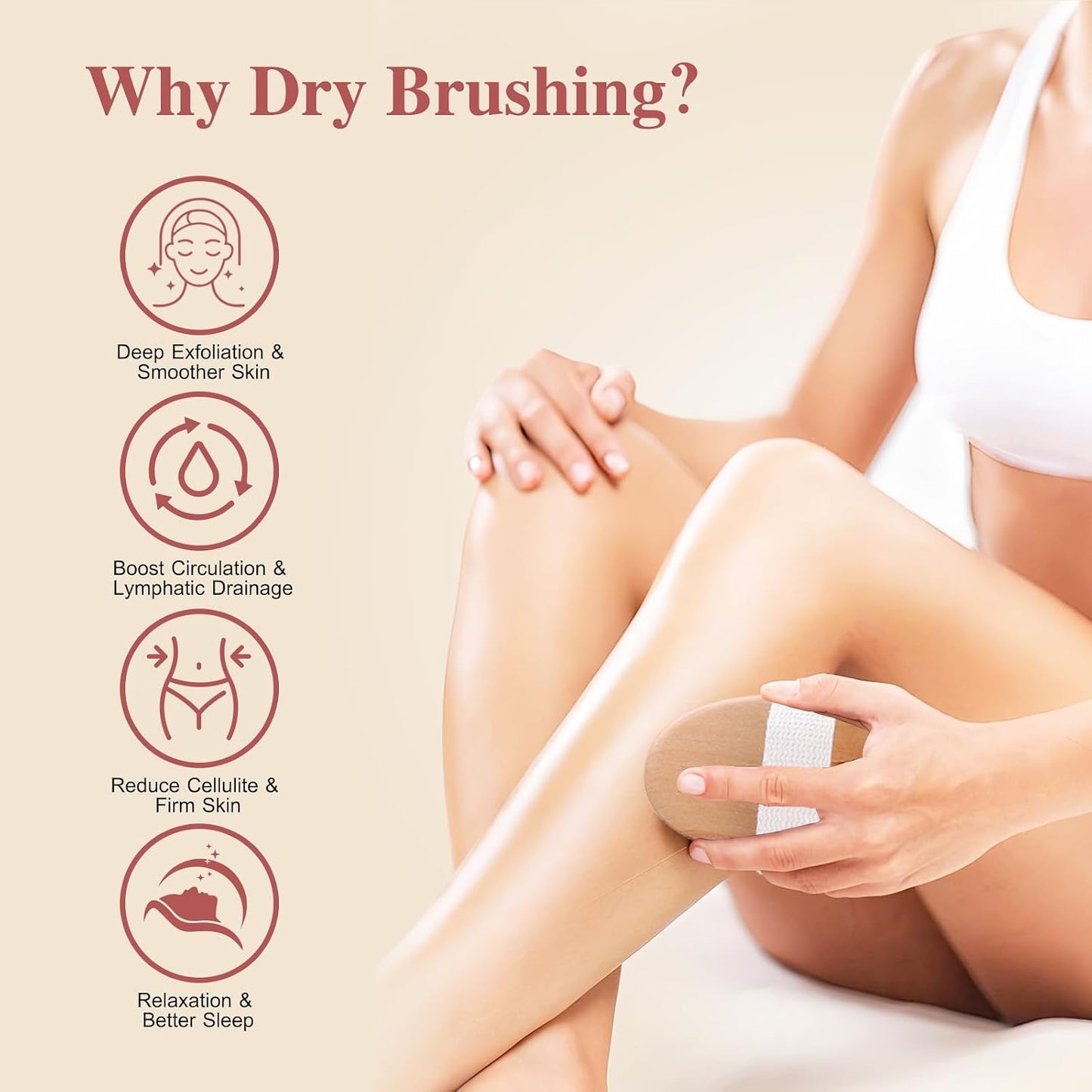 Dry Brushing Body Brush - Natural Bristle Dry Brush Set with 2 Detachable Heads, Wooden Long Handle Dry Body Brush for Lymphatic Drainage, Exfoliating and Cellulite Treatment