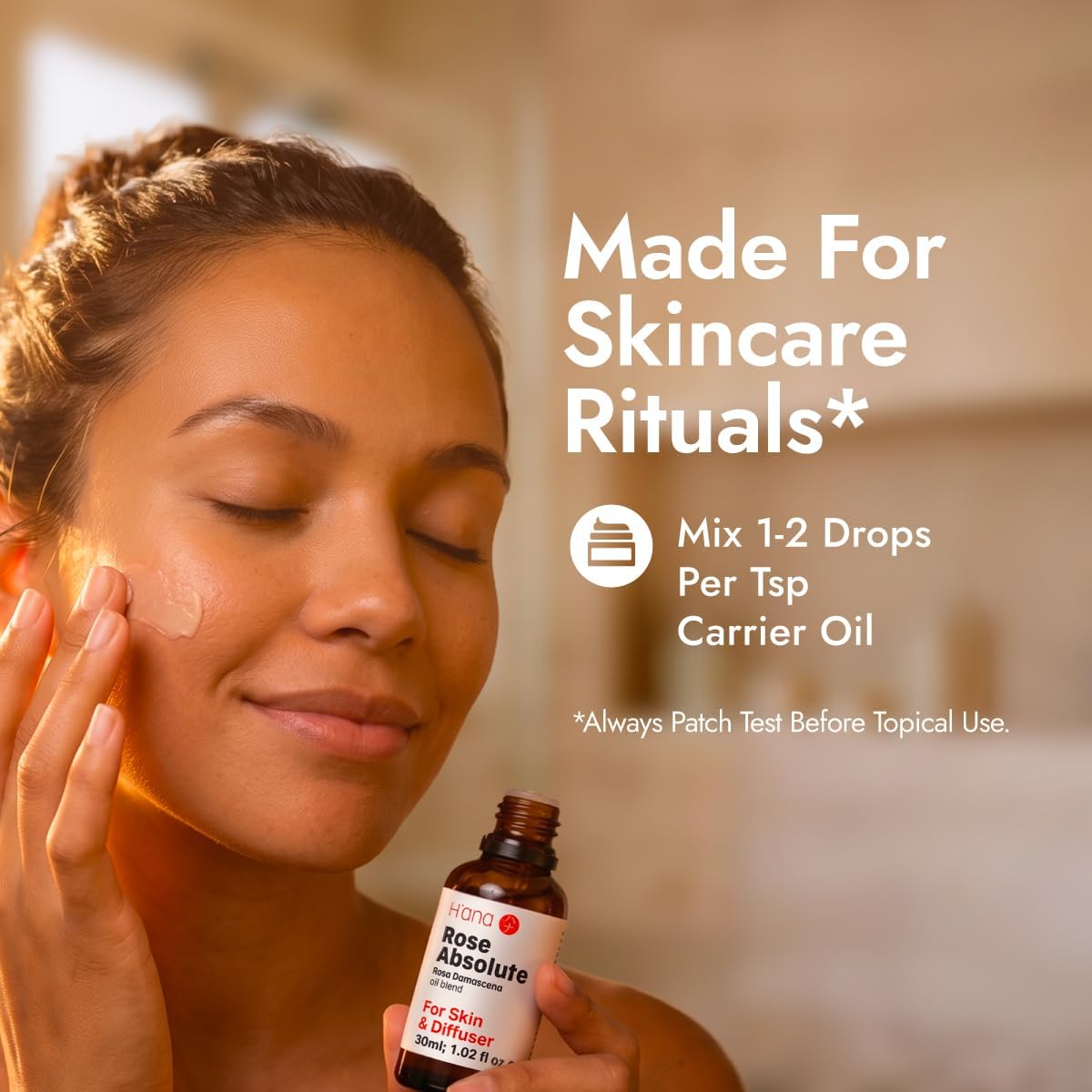 H'ana 100% Pure Rose Essential Oil for Aromatherapy- 1.02 Fl Oz