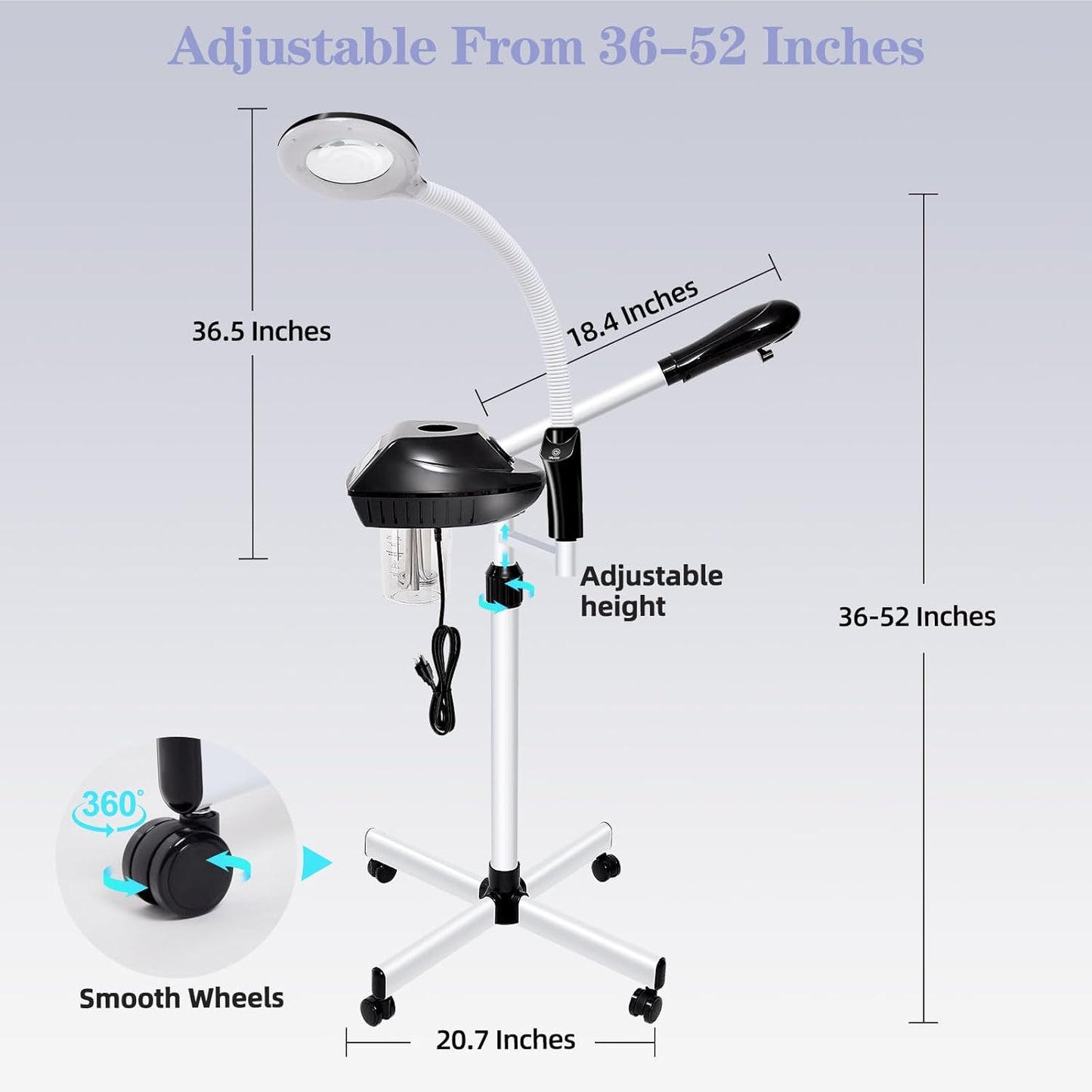 Professional Facial Steamer, 2 in 1 Face Steamer on Wheels with 5X Magnifying Lamp for Deep Cleansing and Hydration, with Time Setting for Spa, Salon and Home Use