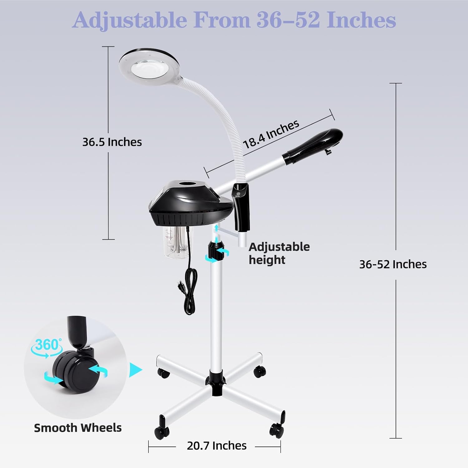 Professional Facial Steamer, 2 in 1 Face Steamer on Wheels with 5X Magnifying Lamp for Deep Cleansing and Hydration, with Time Setting for Spa, Salon and Home Use