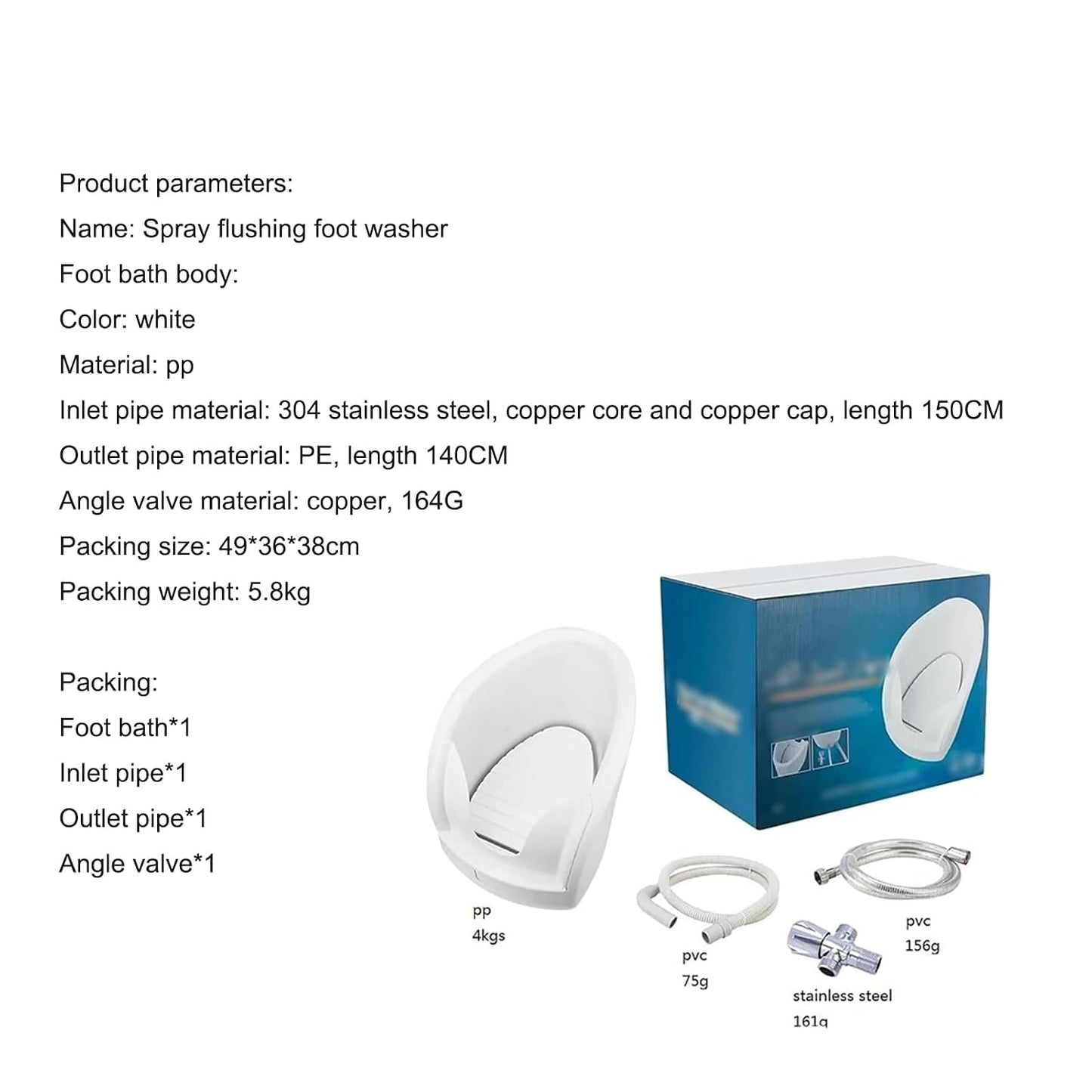 Rinse Foot Bath, Press Spray Foot Washer, with Angle Valves and Inlet/outlet Pipes, Pedicure Footbath, Promote Blood Circulation and Revitalization